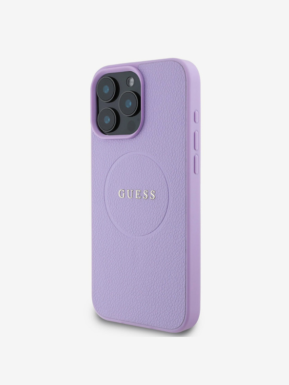 Guess Guess PU Grained Classic Logo MagSafe Schutzhülle für iPhone 16 Pro Lila