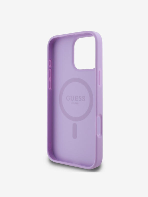 Guess Guess PU Grained Classic Logo MagSafe Schutzhülle für iPhone 16 Pro Lila