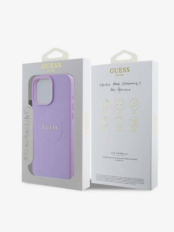 Guess Guess PU Grained Classic Logo MagSafe Schutzhülle für iPhone 16 Pro Lila