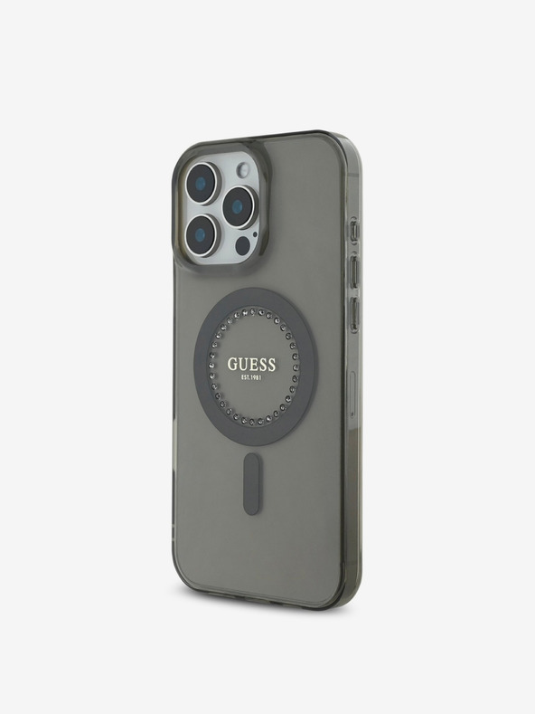 Guess Guess IML Rhinestones Ring MagSafe Back Cover für iPhone 16 Pro Schwarz