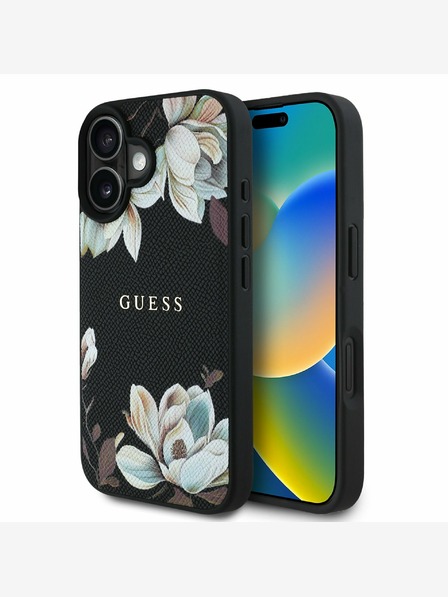 Guess Guess PU Grained Magnolia MagSafe Back Cover für iPhone 16 Schwarz