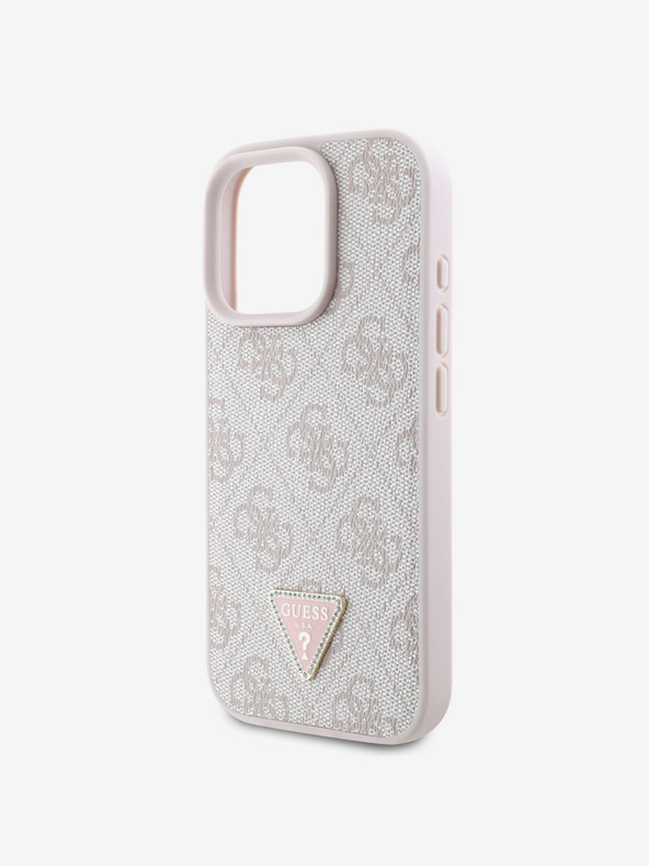 Guess Guess PU 4G Strass Dreieck Metall Logo Rückwand für iPhone 16 Pro Rosa