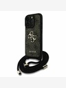 Guess Guess PU PU 4G Metall-Logo Crossbody Strap Back Cover für iPhone 15 Pro Max Braun