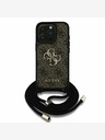 Guess Guess PU PU 4G Metall-Logo Crossbody Strap Back Cover für iPhone 15 Pro Max Braun