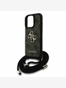 Guess Guess PU PU 4G Metall-Logo Crossbody Strap Back Cover für iPhone 15 Pro Max Braun