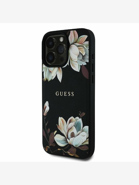 Guess Guess PU genarbtes Magnolia MagSafe Back Cover für iPhone 16 Pro Schwarz