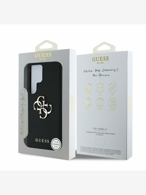 Guess Guess PU genarbtes 4G Metall-Logo Backcover für Samsung Galaxy S25 Ultra Schwarz