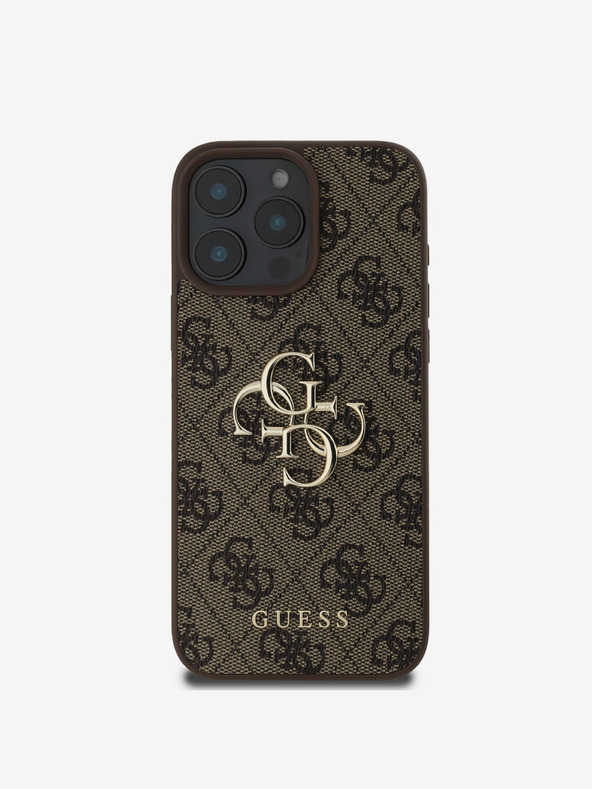 Guess Guess PU 4G Metall-Logo-Rückseite für iPhone 16 Pro Braun
