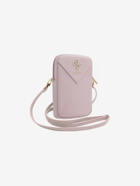 Guess Guess PU Genarbtes 4G Metall Logo Handytasche mit Reißverschluss Pink