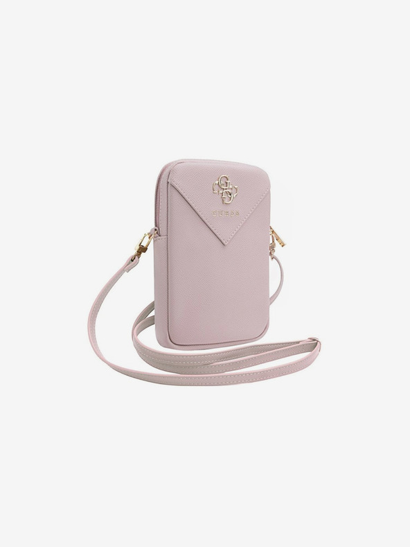 Guess Guess PU Genarbtes 4G Metall Logo Handytasche mit Reißverschluss Pink