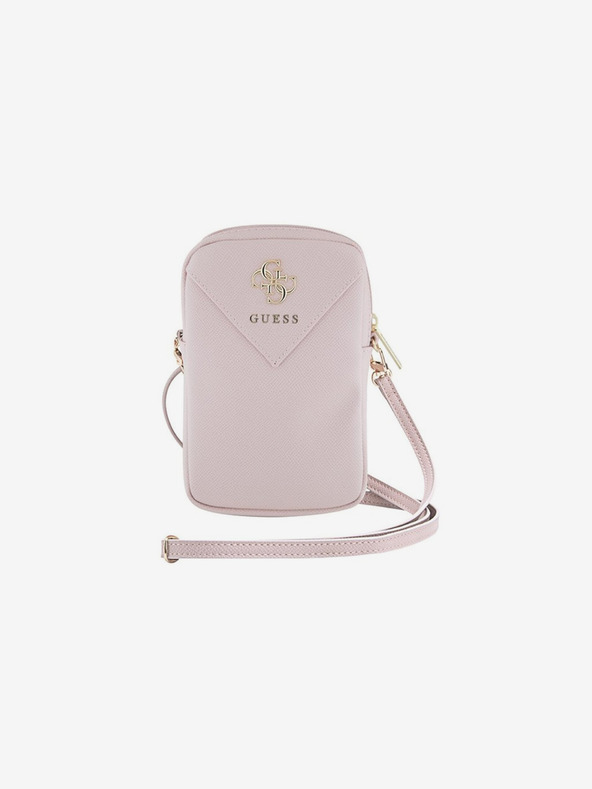 Guess Guess PU Genarbtes 4G Metall Logo Handytasche mit Reißverschluss Pink