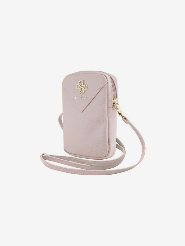 Guess Guess PU Genarbtes 4G Metall Logo Handytasche mit Reißverschluss Pink