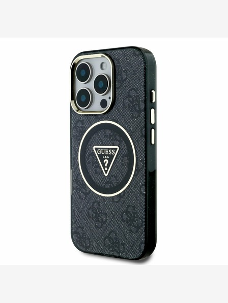 Guess Guess IML 4G Glitter and Triangle Logo MagSafe Back Cover für iPhone 16 Pro Schwarz
