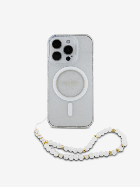 Guess IML Glitzer Perlen Band MagSafe Rückseite Hülle für iPhone 16 Pro Max Transparent Handyhülle