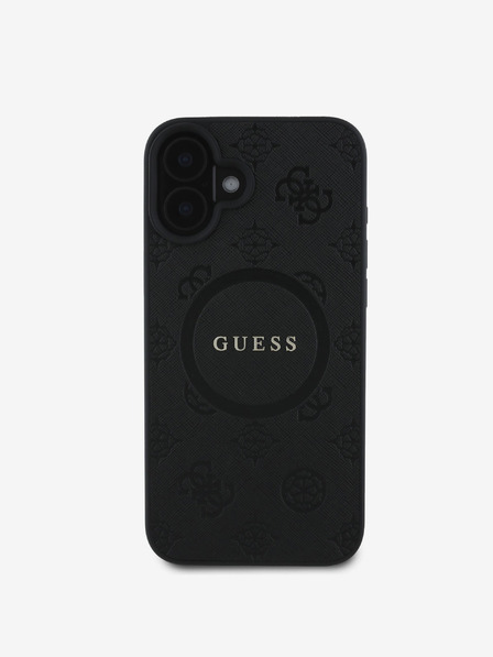 Guess Guess Saffiano Peony Stamp MagSafe Back Cover für iPhone 16 Schwarz