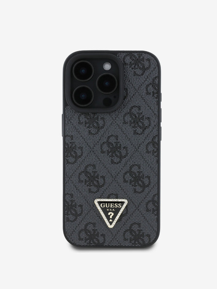 Guess Guess PU 4G Strass Dreieck Metall-Logo Schutzhülle + Crossbody Strap für iPhone 16 Pro Schwarz