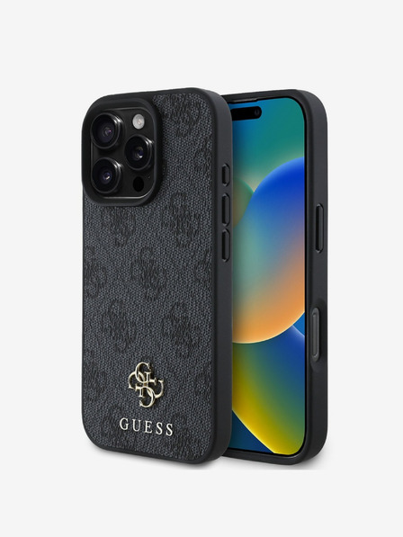Guess Guess PU 4G Small Metall Logo MagSafe Back Cover für iPhone 16 Pro Max Grau