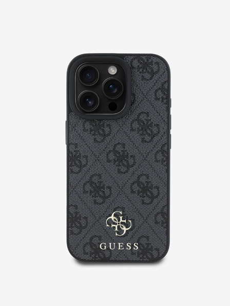Guess Guess PU 4G Small Metall Logo MagSafe Back Cover für iPhone 16 Pro Max Grau