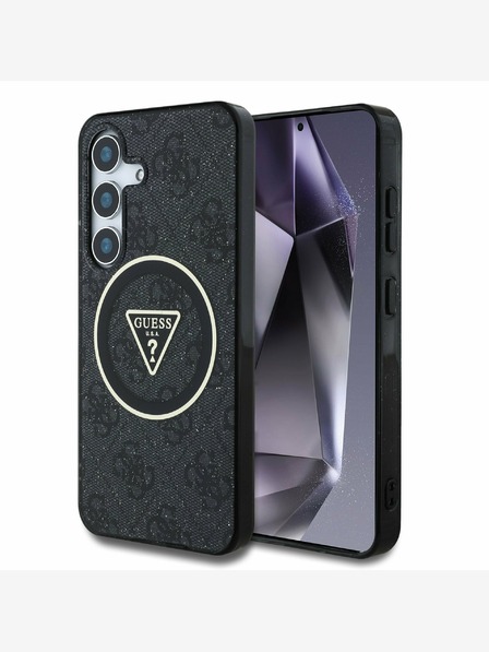Guess Guess IML 4G Glitter and Triangle Logo MagSafe Back Cover für Samsung Galaxy S25+ Schwarz