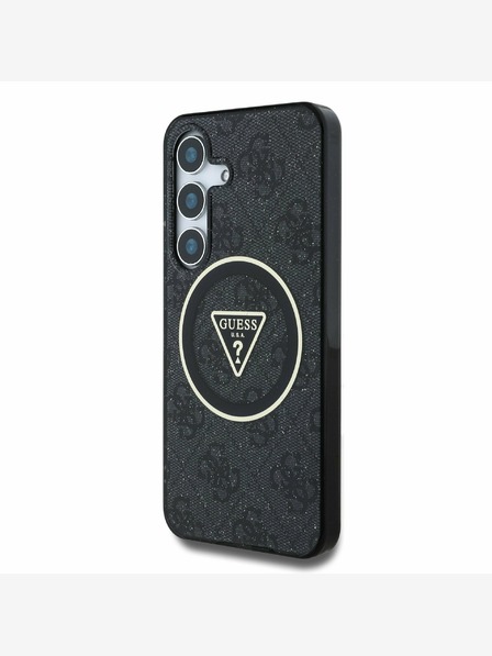 Guess Guess IML 4G Glitter and Triangle Logo MagSafe Back Cover für Samsung Galaxy S25+ Schwarz