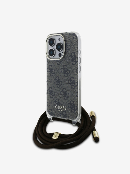 Guess Guess IML 4G Printed Crossbody Strap Back Cover für iPhone 16 Pro Max Braun