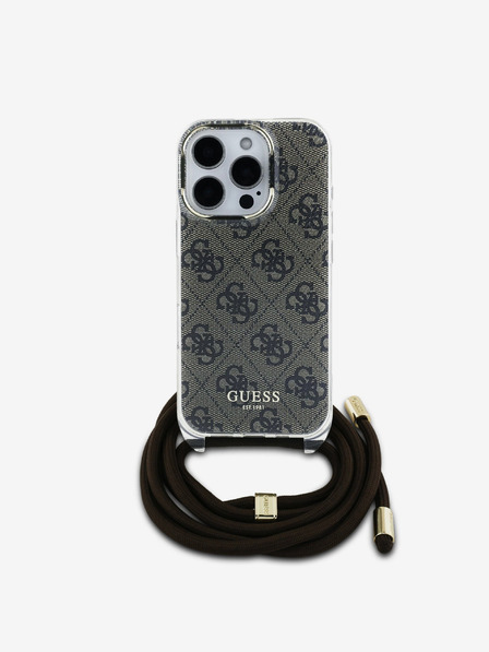 Guess Guess IML 4G Printed Crossbody Strap Back Cover für iPhone 16 Pro Max Braun
