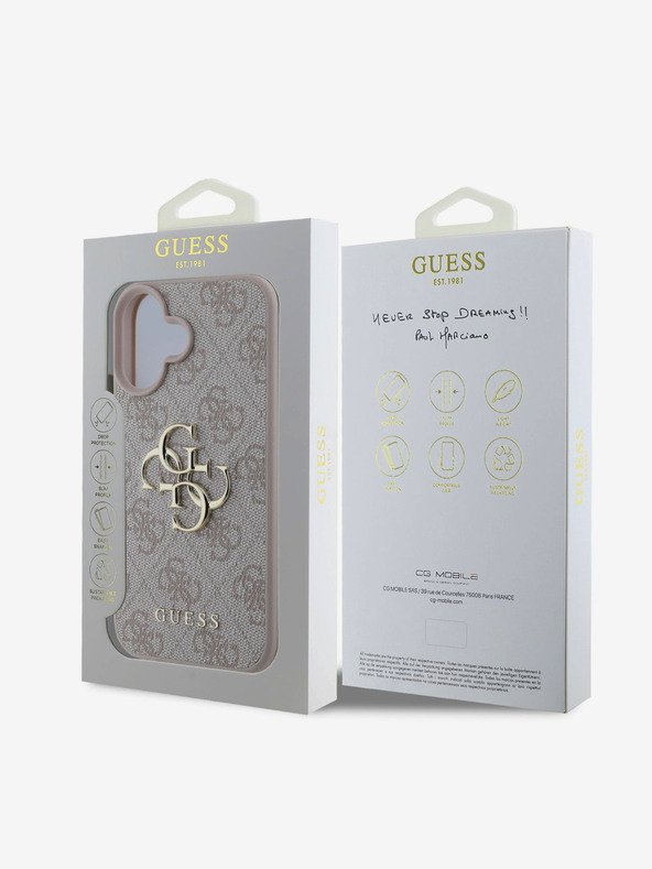 Guess Guess PU 4G Metall-Logo Schutzhülle für iPhone 16 Pink