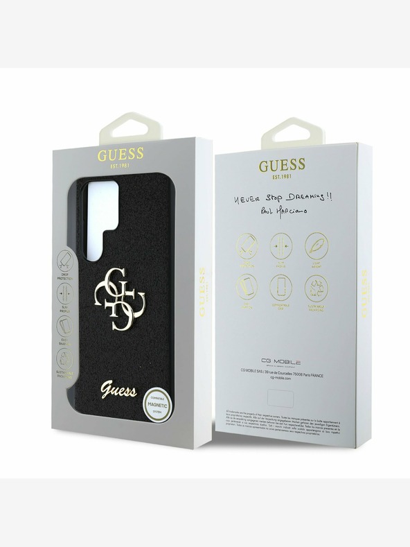 Guess Guess PU Fixed Glitter 4G Metall Logo Back Cover für Samsung Galaxy S25 Ultra Schwarz