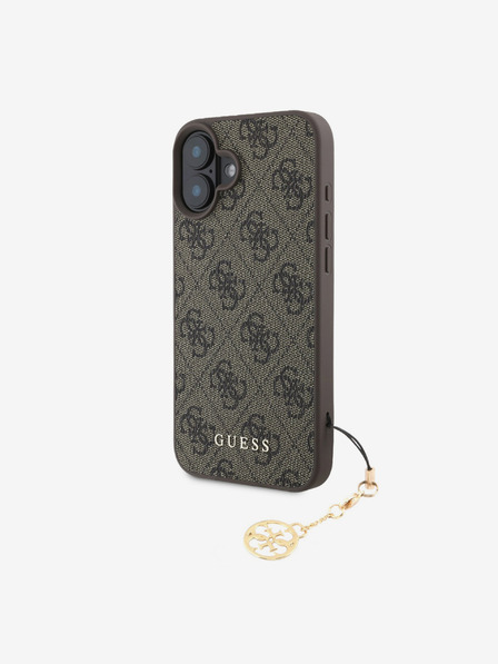Guess Guess 4G Charm Back Cover für iPhone 16 Ton in Ton Braun