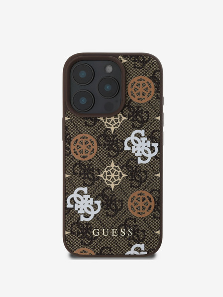 Guess Guess PU 4G Pfingstrose MagSafe Schutzhülle für iPhone 16 Pro Max Braun