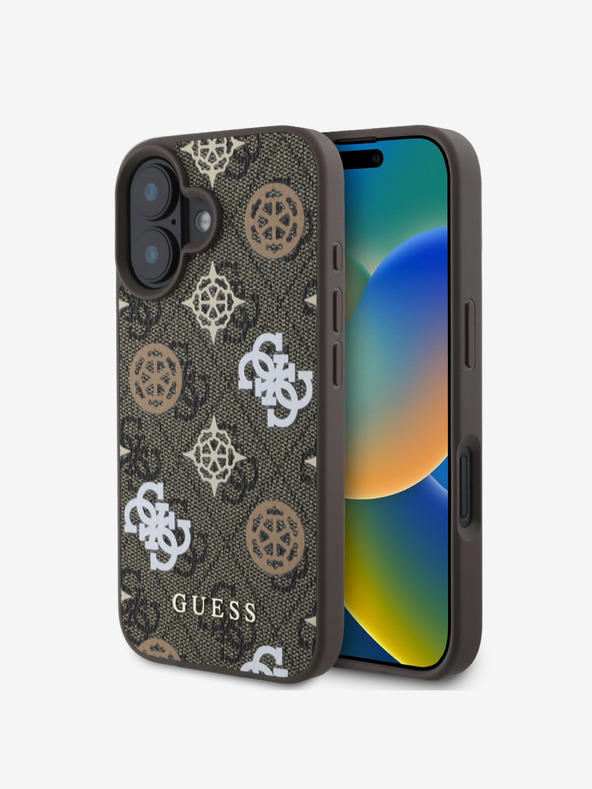 Guess Guess PU 4G Pfingstrose MagSafe Schutzhülle für iPhone 16 Braun