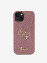 Guess PU Fester Glitzer 4G Metal Logo Rückseite Hülle für iPhone 15 Pink Handyhülle