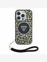 Guess Guess IML Leopard Triangle Logo Strap MagSafe Back Cover für iPhone 16 Pro Max Braun