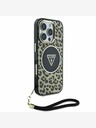 Guess Guess IML Leopard Triangle Logo Strap MagSafe Back Cover für iPhone 16 Pro Max Braun