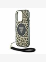 Guess Guess IML Leopard Triangle Logo Strap MagSafe Back Cover für iPhone 16 Pro Max Braun