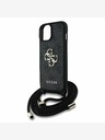 Guess Guess PU 4G Metall-Logo Crossbody Strap Back Cover für iPhone 15 Schwarz