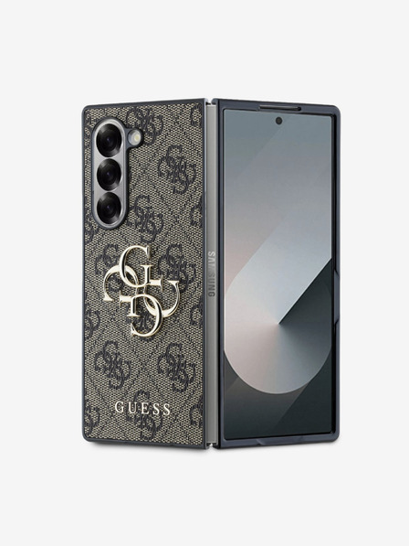 Guess Guess PU 4G Metall-Logo-Rückseite für Samsung Galaxy Z Fold 6 Braun