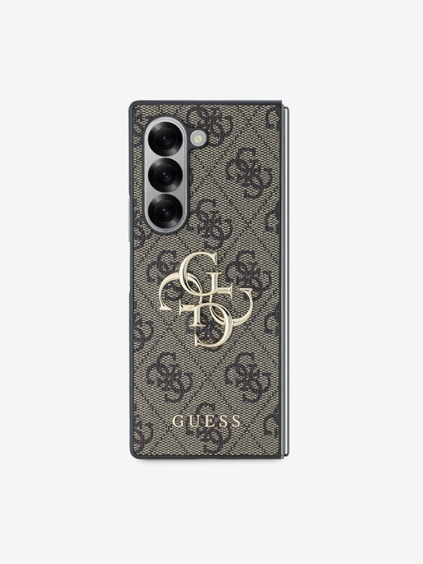 Guess Guess PU 4G Metall-Logo-Rückseite für Samsung Galaxy Z Fold 6 Braun