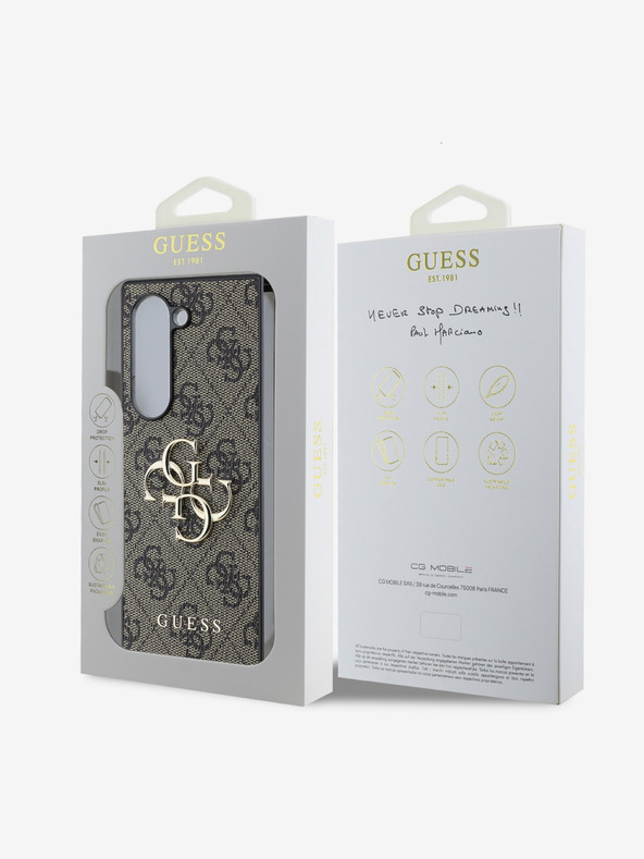 Guess Guess PU 4G Metall-Logo-Rückseite für Samsung Galaxy Z Fold 6 Braun