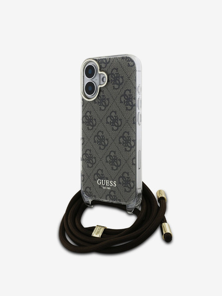 Guess Guess IML 4G Printed Crossbody Strap Back Cover für iPhone 16 Braun