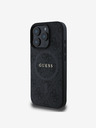 Guess PU Leder 4G Farbiger Ring MagSafe Rückseite Hülle für iPhone 16 Pro Schwarz Handyhülle