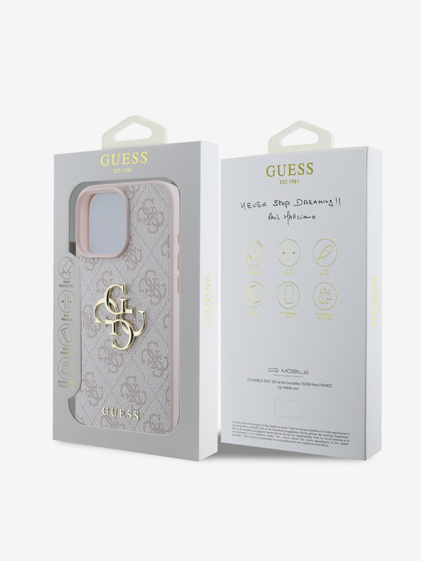 Guess Guess PU 4G Metall-Logo Schutzhülle für iPhone 16 Pro Max Rosa