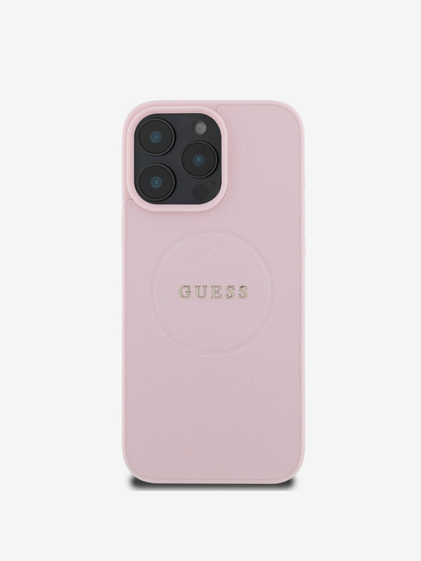 Guess Guess PU genarbtes klassisches Logo MagSafe Back Cover für iPhone 16 Pro Rosa
