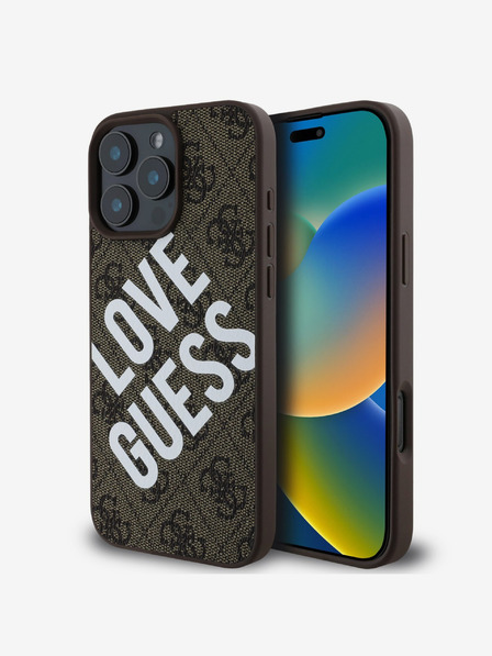 Guess Guess PU Leder 4G Big Love Logo MagSafe Schutzhülle für iPhone 16 Pro Max Braun