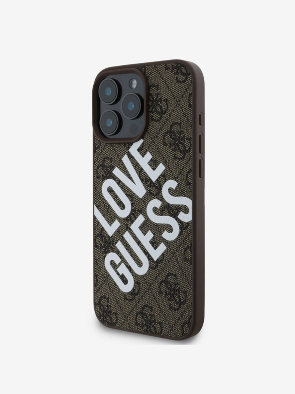 Guess Guess PU Leder 4G Big Love Logo MagSafe Schutzhülle für iPhone 16 Pro Max Braun