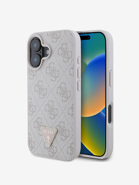 Guess Guess PU 4G Strass Dreieck Metall Logo Schutzhülle für iPhone 16 Pink