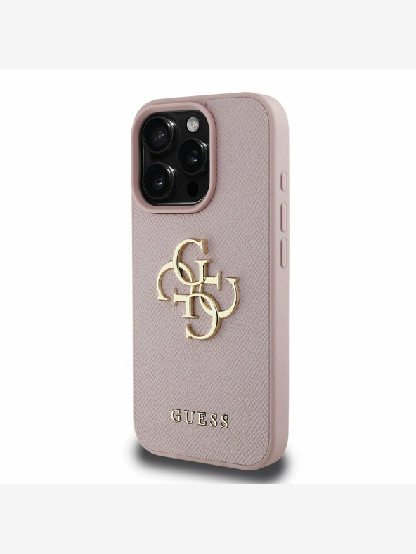 Guess Guess PU genarbtes 4G Metall-Logo Backcover für iPhone 15 Pro Pink