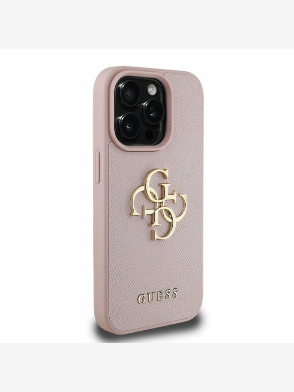 Guess Guess PU genarbtes 4G Metall-Logo Backcover für iPhone 15 Pro Pink