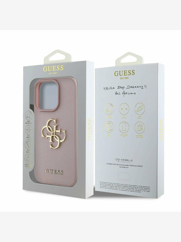 Guess Guess PU genarbtes 4G Metall-Logo Backcover für iPhone 15 Pro Pink