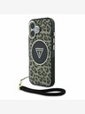 Guess Guess IML Leopard Triangle Logo Strap MagSafe Back Cover für iPhone 16 Braun